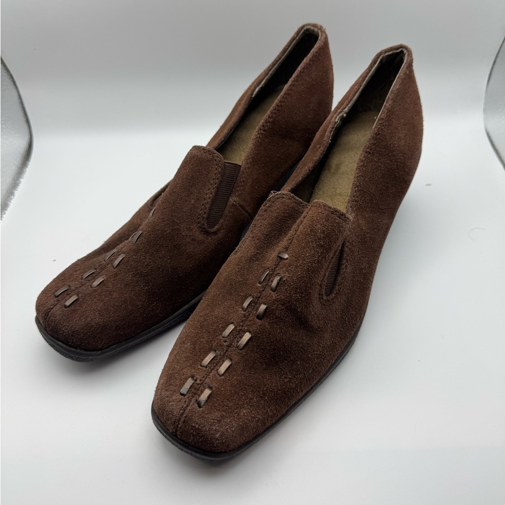 ladies size 7 brown suede wedge shoes unbranded